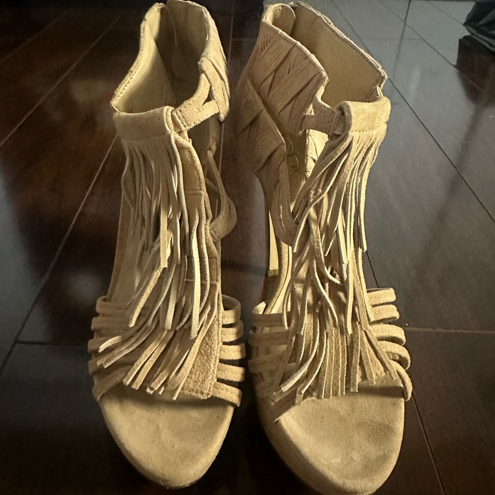 Bebe Annie Fringe heel with box.